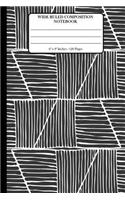Wide Ruled Composition Notebook 6" x 9". 120 Pages.: Book Cover With Beautiful Hatched Trapezoids White On Black Background Pattern.