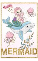 Aiden Mermaid: Wide Ruled Composition Book Diary Lined Journal