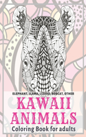 Kawaii Animals - Coloring Book for adults - Elephant, Llama, Lizard, Bobcat, other