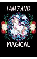 I Am 7 and Magical: Cute Happy Birthday 7 Years Old Unicorn Journal Notebook for Kids,100 Page 6x9 Inch Birthday Unicorn Journal for Girls, Writing, ... Pages 7 Year Ol