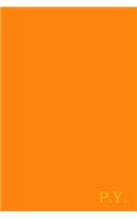 P.Y.: Gold On Dark Orange Fashion Color Monogram Personalized Notebook With Two Initials. Matte Soft Cover Professional Style with120 Blank Lined Pages
