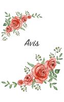 Avis: Personalized Notebook with Flowers and First Name - Floral Cover (Red Rose Blooms). College Ruled (Narrow Lined) Journal for School Notes, Diary Wri