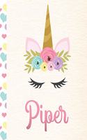 Piper: Personalized Unicorn Journal For Girls - 8.5x11 110 Pages Notebook/Diary With Pink Name