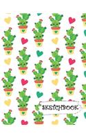 Sketchbook: Little Heart Kawaii Cactus Fun Framed Drawing Paper Notebook