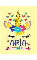 Aria: Unicorn Notebook For Girls Named Aria Personalized Notebooks Softcover 8.5x11 Wide Rule Blank Lined 100 Pages