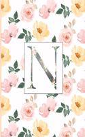 N: Pretty Monogram Initial Letter N Lined Notebook for Women and Girls to Write In - Pink & Coral Floral Design