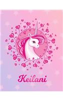 Keilani: Keilani Magical Unicorn Horse Large Blank Pre-K Primary Draw & Write Storybook Paper - Personalized Letter K Initial Custom First Name Cover - Story