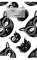 Notizbuch A5 Muster Zeichnung Katzen Katze Cat Cats Schwarz Weiss: - 111 Seiten - EXTRA Kalender 2020 - Einzigartig - Liniert - Linie - Linien - Geschenk - Geschenkidee