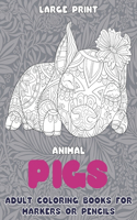 Adult Coloring Books for Markers or Pencils - Animal - Large Print - Pigs