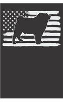Notebook: Pugs Pug Dog USA Flag 4th Of July US America Gift Dot Grid 6x9 120 Pages Journal
