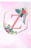 Z: Monogram Letter Z 120 Pages 6x9 Inches Notebook Marble Gold Rose personalized Name colored Flowers Initial Diary for Women and Girls