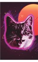 Cat Face Notebook 80s (Vol 2): Glowing Neon Rave Kitten Lined Composition Book/Diary/Journal For Students, 6 x 9, 130 Pages, Retro Fuchsia Peach