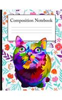 Composition Notebook: Cute cat mosaic colorful kitty geometric shape 8.5x11' Wide Rule 100 pages Journal / Notebook