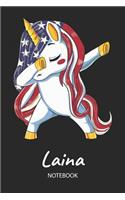 Laina - Notebook: Blank Ruled Name Personalized & Customized Patriotic USA Flag Hair Dabbing Unicorn School Notebook Journal for Girls & Women. Funny Unicorn Desk Acc