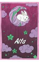 Alta: personalized notebook sleeping bunny on the moon with stars softcover 120 pages blank useful as notebook, dream diary, scrapbook, journal or gift id