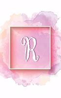 R: Personalized Monogrammed Initial R Writing Journal, Notebook or Diary for Girls or Women. Watercolor background & Cream Alphabet Letter. 6x9 110 Bla