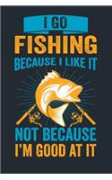 I Go Fishing Because I Like It Not Because I'm Good at It: Great Fishing log Book Journal (6" x 9" - 100 pages) Fishing Ultimate Log for Documenting Fishing Trips and Catches To Record Fishing Trip Experienc