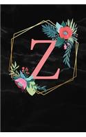 Z: Monogram Letter Z 120 Pages 6x9 Inches Notebook Marble Gold Black personalized Name colored Flowers Initial Diary for Women and Girls