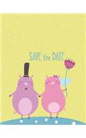 Save the date: Cute pig in love on yellow cover and Dot Graph Line Sketch pages, Extra large (8.5 x 11) inches, 110 pages, White paper, Sketch, Draw and Paint