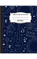Composition notebook wide ruled 8.5 x 11 inch 200 page, Classic Music Navy softcover