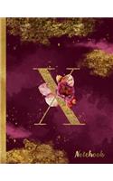 X Notebook: 8.5 x 11 Pretty Gold Foil Floral Design Letter "X" Monogram Initial Book for Women and Girls: Wide Ruled Notebook For All Your Home, School And Busi
