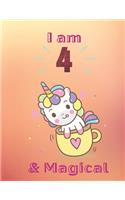Unicorn SketchBook: I Am 4 & Magical With Unicorn Inside More Space for Sketching and Drawing and Writing Journal for Kids and Girls Marble Size 8.5in x 11in with 110 P