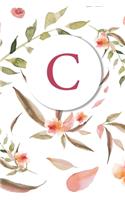 C: Soft Floral Monogram Sketchbook - 110 Sketchbook Pages (6 x 9) - Floral Watercolor Monogram Sketch Notebook - Personalized Initial Letter Journal - 