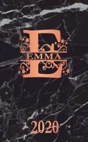 Emma: 2020. Personalized Name Weekly Planner 2020. Monogram Letter E Notebook Planner. Black Marble & Rose Gold Cover. Datebook Calendar Schedule