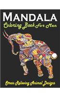 Mandala Coloring Book For Men, Stress Relieving Animal Designs
