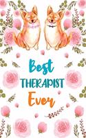 Best Therapist Ever: Blank Lined Notebook for Therapist Gift Journal Diary Flower and Dog Watercolor Cover