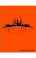 New York USA Composition Notebook: New York City USA Skyline Composition Notebook - 8.5 x 11 - 200 pages (100 sheets) College Ruled Lined Paper. Glossy Orange Cover.