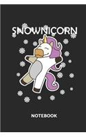 Snownicorn Notebook: Magic Unicorn Animal Classic Journal Notebook with 110 Pages for Notes, Lists, Musings and More