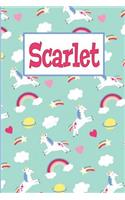Scarlet: Personalized Named Unicorn Journal Notebook Pretty Magical Rainbows & Hearts Cover for Women and Girls Lined Pages