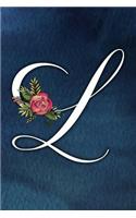 L: Letter L Journal, Floral Letter on Blue Watercolor, Personalized Notebook Monogram Initial, 6 X 9