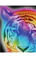 Composition Journal Rainbow Tiger (Black): 8.5" x 11" Student Notebook - 100 College Ruled Pages