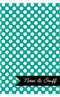 Notes & Stuff Lined Notebook With Persian Green Polka Dot Pattern Cover