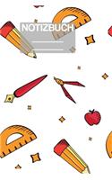 Notizbuch A5 Muster Zeichnung Grundschulsachen Schule Zirkel Stift Pinsel Apfel