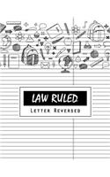 Law Ruled Letter Reversed: Writing Paper Notebook, Letter-sized lined paper is college ruled and oriented, Black lines is law ruled (in reverse), Taking notes in law school, W