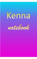 Kenna: Blank Notebook - Wide Ruled Lined Paper Notepad - Writing Pad Practice Journal - Custom Personalized First Name Initial K Blue Purple Gold - Taking 