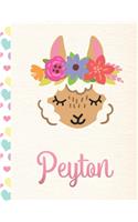 Peyton: Personalized Llama Sketchbook For Girls With Pink Name - 8.5x11 110 Pages. Doodle, Draw, Sketch, Create!