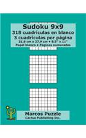 Sudoku 9x9 - 318 cuadrículas en blanco: 3 cuadrículas por página; 21,6 x 27,9 cm; 8,5" x 11"; Papel blanco; Números de página; Number Place; Nanpure; 9 x 9 Plantilla de Puzle