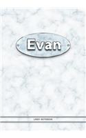Evan - Lined Notebook: College Ruled Blank Pages Plus Extra Date Neutral Calendar (12 Months) and Notepad Sketch Designs. Cover Print White Marble Background with Silver-I
