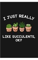 I Just Really Like Succulents Ok: Blank Lined Notebook To Write In For Notes, To Do Lists, Notepad, Journal, Funny Gifts For Succulents Lover