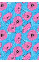 Journal Notebook Pink Poppies On Blue