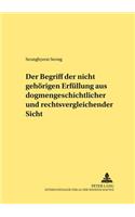 Der Begriff Der «Nicht Gehoerigen Erfuellung» Aus Dogmengeschichtlicher Und Rechtsvergleichender Sicht