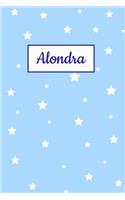 Alondra: Personalized Name Journal. Wide Ruled (Lined) Writing Diary, Composition Book. Baby Blue Star Cover for Girls, Kids and Teens