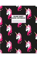 Blank Sheet Music Notebook: Cute Unicorn Matte Cover Design with 110 Pages White Paper Interior for Musician Students and Professionals Playing Piano, Ukelele, Mandolin and oth