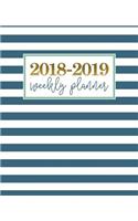 2018-2019 Weekly Planner: Teal Stripes with Gold & Green