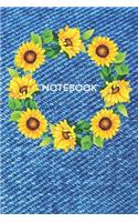 Bleu Jeans Denim Notebook: Sunflowers Blank Lined College Ruled Notebook 6x9 Inches 100 Pages