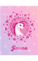 Jimena: Unicorn Large Blank Primary Handwriting Learn to Write Practice Paper for Girls - Pink Purple Magical Horse Personalized Letter J Initial Custom Fir